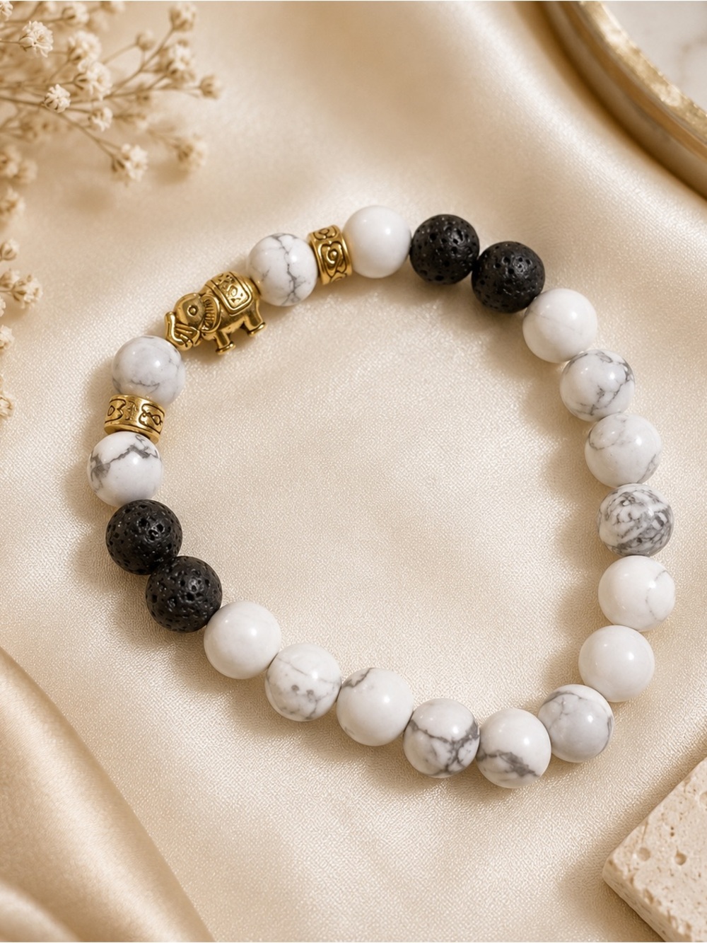 White Turquoise & Lava Stone Bracelet